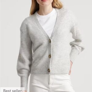 Quince mohair dark Gray V-Neck Button Front Women's Sweater Small NWOT